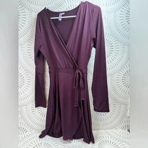 Alya Maroon Purple Faux Wrap Long Sleeve Stretch Dress -Women's Size‎ Small